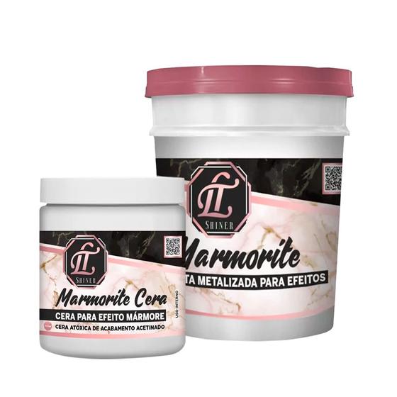 Imagem de Kit Massa de efeito Marmorite 1Kg Branco supremo + Cera de acabamento 700gr