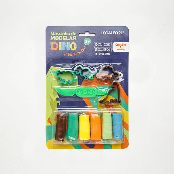 Imagem de Kit massa de modelar dino - blister com 6 cores mais 5 moldes leoeleo - leo e leo