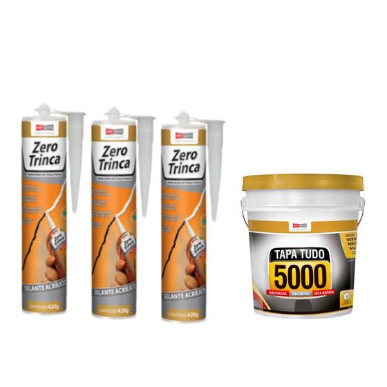 Imagem de Kit Massa Tapa Tudo 5000 90G + 3x Selante Acrílico Zero Trinca 420G