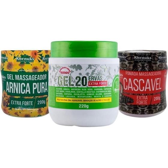 Imagem de Kit Massageador Arnica Pura + 20 Ervas + Cascavel