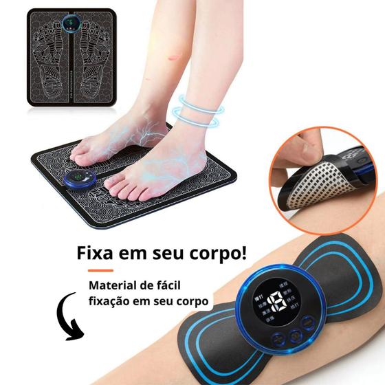 Imagem de Kit Massageador Elétrico Tapete Pés + Massageador Portátil Recarregável Fisioterapia EMS Pescoço