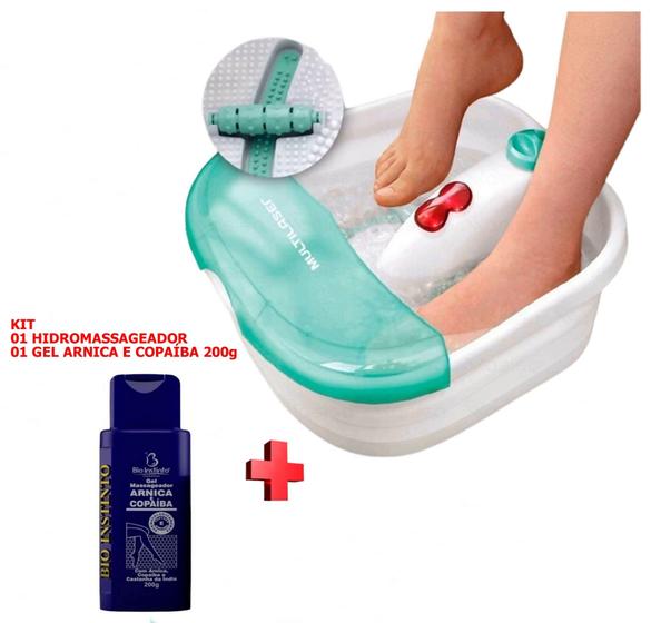 Imagem de Kit Massageador Hidromassageador Para Os Pés Foot Spa Bolhas + Gel Arnica e Copaíba