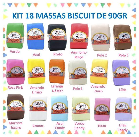 Imagem de Kit Massas Biscuit JL Artesanato - 18 Unid., 90g, Coloridas