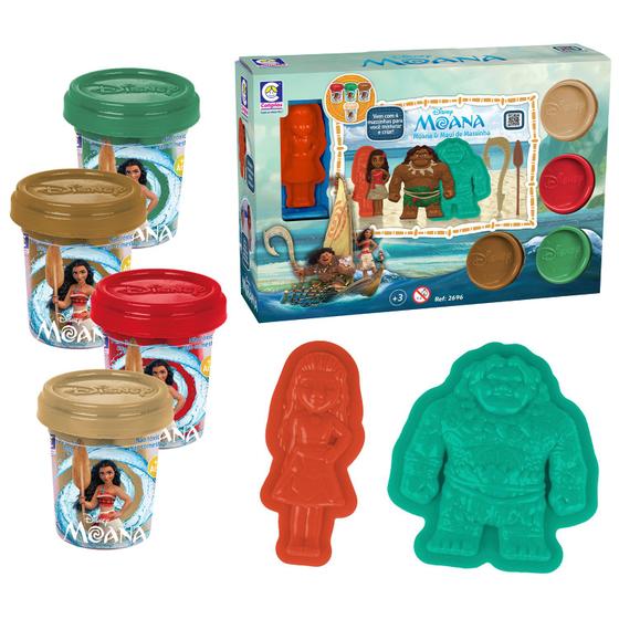 Imagem de Kit Massinha De Modelar Colorida Moana E Maui Brinquedo Com Acessórios 4 Potinhos De Massa - Cotiplás