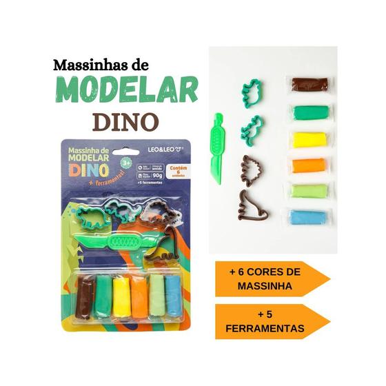 Imagem de Kit Massinha de Modelar Dino + Ferramentas Blister C/ 6 Unidades Leo & Leo