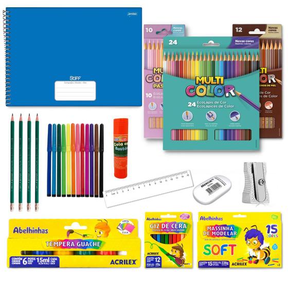 Imagem de Kit material de desenho e pintura completo com 13 itens