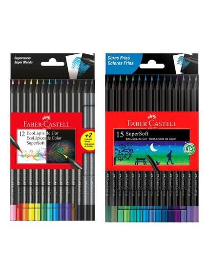 Imagem de   Kit material escolar 1 caixa de lápis de cor 12 cores EcoLapis Faber Castell + 1 caixa de lápis de cor 15 cores frias 