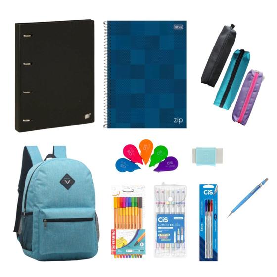 Imagem de Kit Material Escolar Aluno Colorido 26 Itens com Mochila