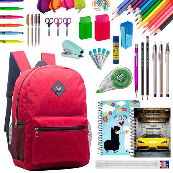 Imagem de Kit Material Escolar Completo Caderno Mochila Ensino Médio Caneta Gel Lápis Canetas Ponta Fina Faculdade