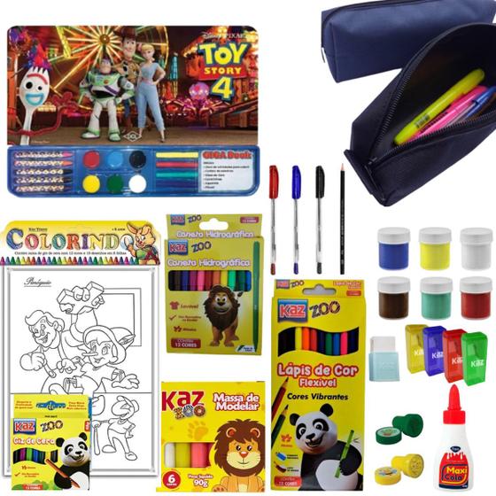 Imagem de Kit Material Escolar Criança Pré Escola Masculino Pintura Criatividade Aluno Menino Pintar Color Desenhar