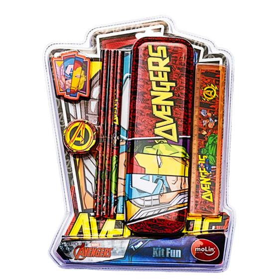 Imagem de Kit Material Escolar Fun Avengers Vingadores 7 Pçs Infantil