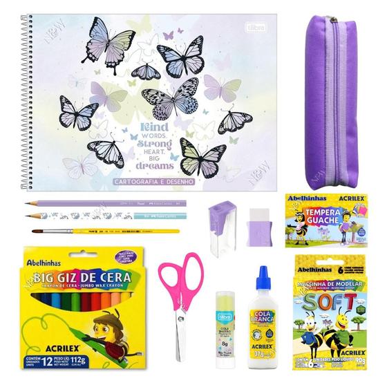 Imagem de Kit Material Escolar Infantil Caderno Cartografia Top 13Iten