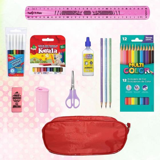 Imagem de Kit Material Escolar Infantil Estojo Completo Lápis de Cor