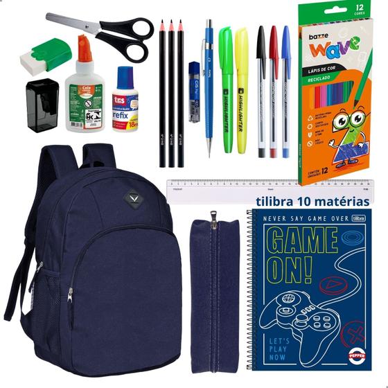 Imagem de Kit Material Escolar Mochila Caderno Estojo Completo