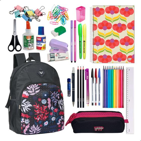 Imagem de Kit Material Escolar Mochila Caderno Estojo Completo Feminino