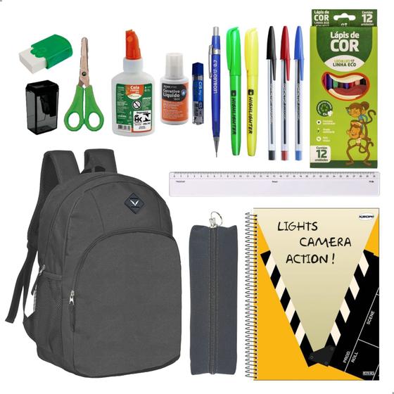 Imagem de Kit Material Escolar Mochila Caderno Estojo Completo Masculino