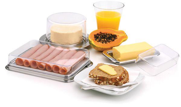 Imagem de Kit Matinal vision 4 peças FORMA INOX 800148 prato para queijo, porta frios, mantegueira, espátula