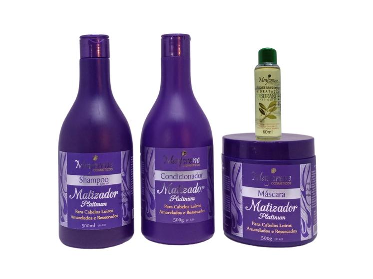 Kit Matizador Platinum (Shampoo, Condicionador e Máscara) Maycrene + Óleo Umectante Aleatório Menor preço em Kit Matizador Platinum (Shampoo, Condicionador e Máscara) Maycrene + Óleo Umectante Aleatório