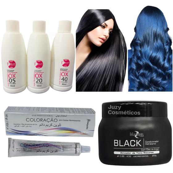 Imagem de Kit Matizador Preto Black 250g + Coloração E Ox 90ml