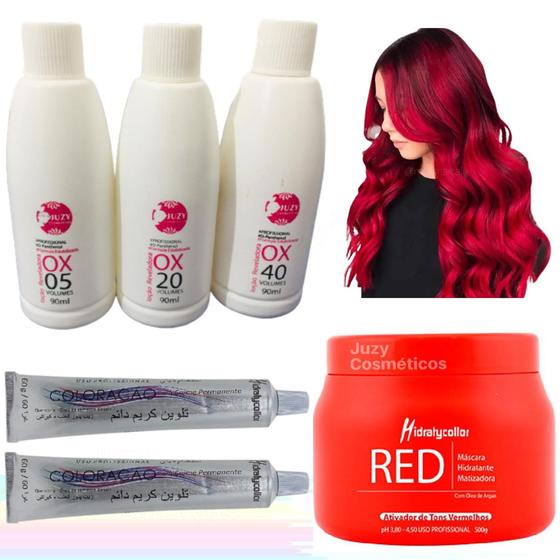 Imagem de Kit Matizador Red 500g + 2 Coloração E 2 Ox 90ml