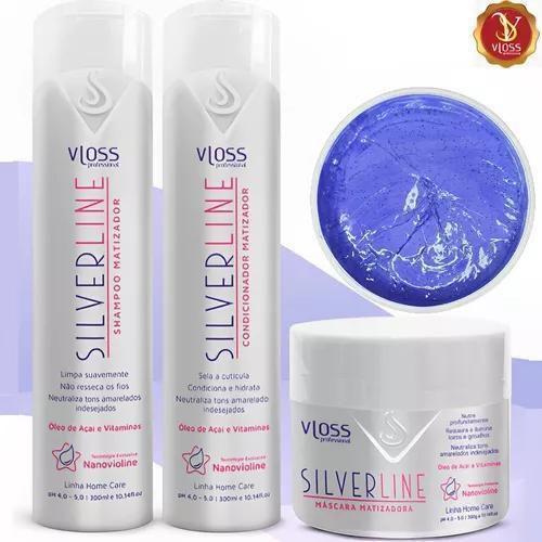 Imagem de Kit Matizador Vloss Silver Line Shampoo Máscara Condicionado