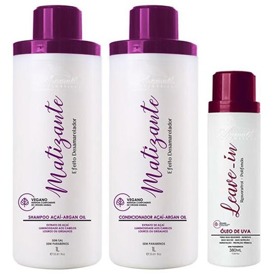 Imagem de Kit Matizante Shampoo, Condicionador e Leave-in Aramath 1L