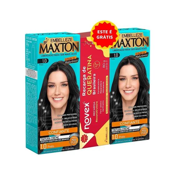 Imagem de Kit maxton embelleze 2 tintas preto 1.0  + gratis recarga queratina 80g