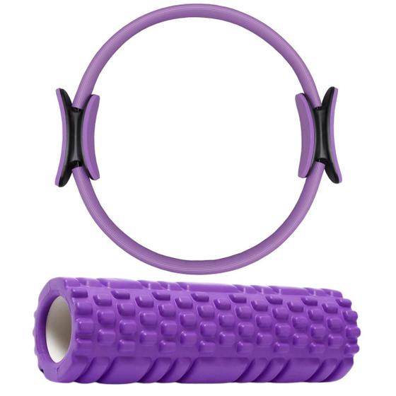 Imagem de Kit Mbfit Para Exercícios Pilates Yoga Anel Tonificador e Rolo Massagem Miofascial