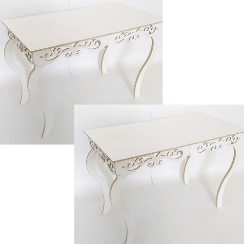 Imagem de Kit Mdf Branco Provençal 2 Mesas 100X60X80 E 80X60X60 Cm