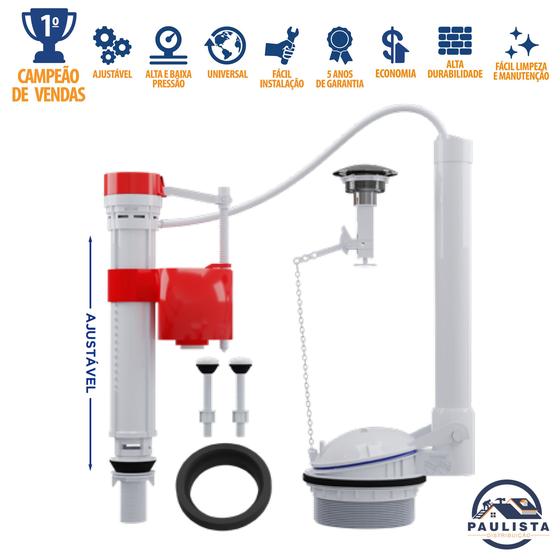 Kit Mecanismo Caixa Acoplada Ajustável Universal Completo Válvula Descarga Vaso Sanitário Reparo Superior Sem Castelo Menor preço em Kit Mecanismo Caixa Acoplada Ajustável Universal Completo Válvula Descarga Vaso Sanitário Reparo Superior Sem Castelo