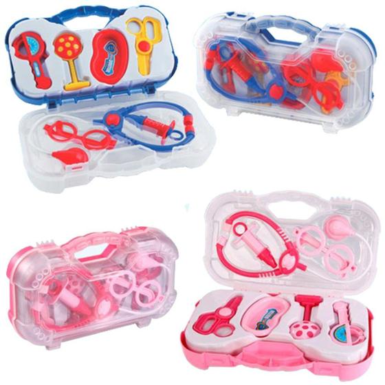Imagem de Kit medico infantil com estetoscopio e acessorios mini doutor(a) 7 pecas na maleta - PAKITOYS