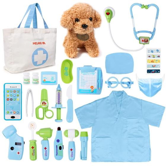 Imagem de Kit Médico Infantil Meland com Brinquedo para Cães e Bolsa de Transporte
