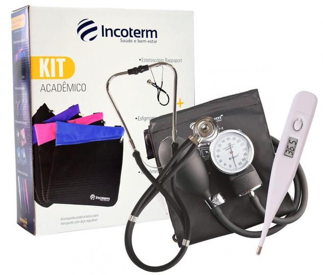 Imagem de Kit medico para Academia - Termômetro, Estetoscópio e Esfigmomanômetro Aneróide