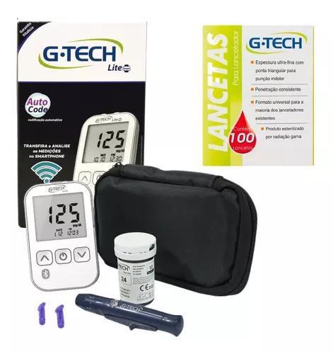 Imagem de Kit Medidor Glicemia Bluetooth 10 Tiras G-tech Lite Smart