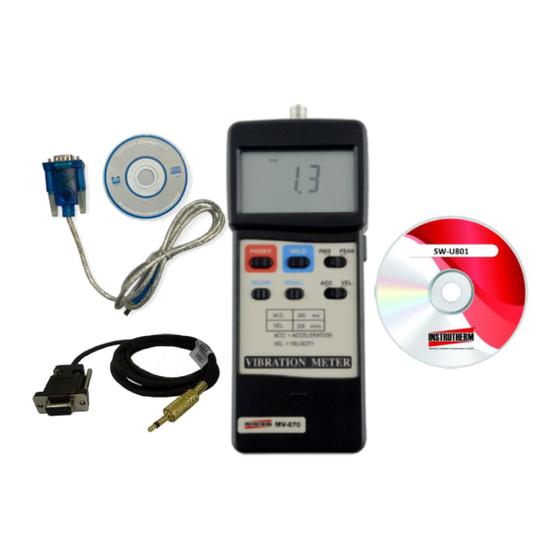 Imagem de Kit Medidor Vibração Digital Maquinas Peak Hold Sensor Mv-670 Portátil Instrutherm Estojo Software Cabo Rs-232 P2 Db9