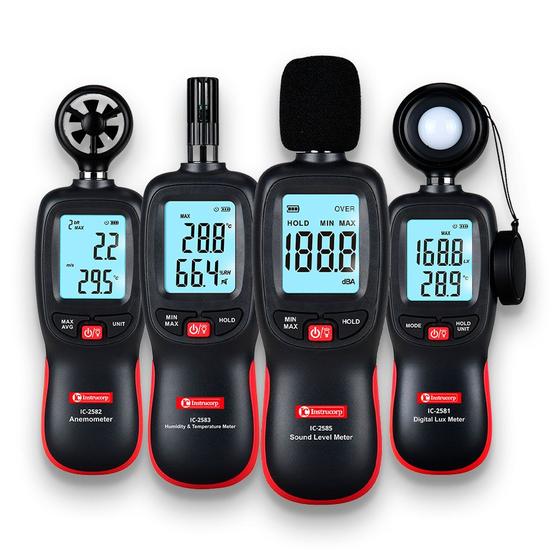 Imagem de Kit medidores ambientais luxímetro anemômetro termo-higrômetro e decibelímetro com certificado de calibração - Instrucorp