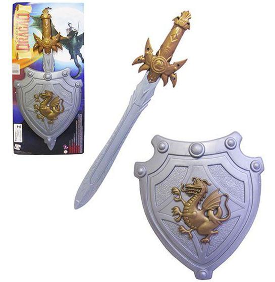 Imagem de Kit medieval com espada e escudo cavaleiro dragao na cartela - PICA PAU