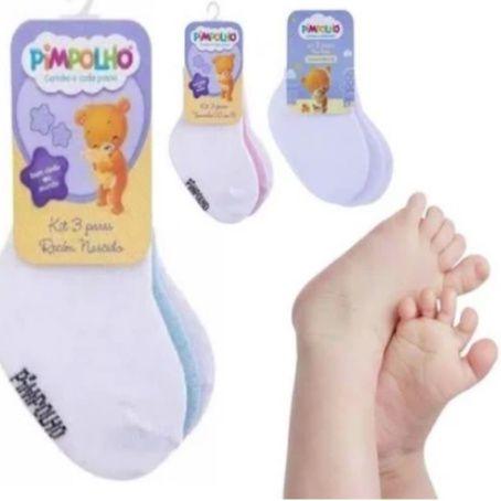 Imagem de Kit Meia 3 Pares Pimpolho Branca para bebê 00 a 25