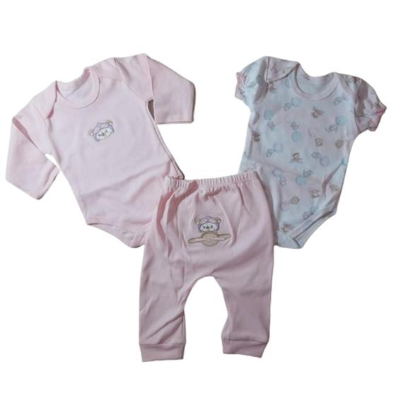 Imagem de Kit Meia Estação 3 Peças Infantil Feminino para Bebê com UV50+ 2 Bodys e 1 Calça Menina Trio 3438