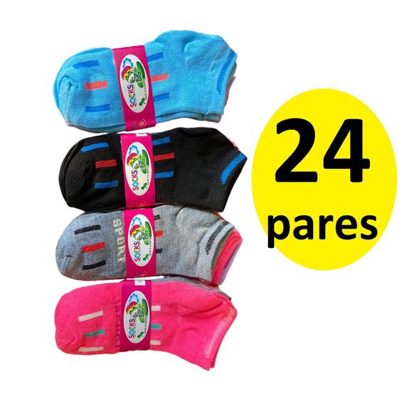 Imagem de Kit Meia Feminina Infantil Criança Com 24 Pares- 8 a 12 anos