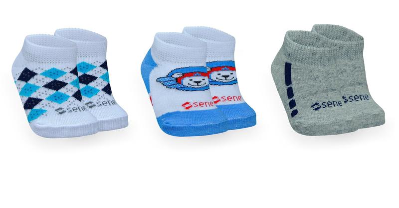 Imagem de Kit Meia Infantil Bebê com 3 pares de Meia Menino 6 A 12 Meses Azul com Branco