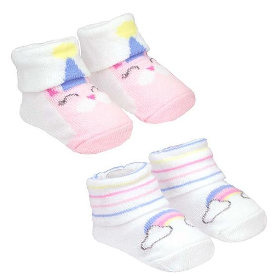 Imagem de Kit Meia Infantil Com 2 Pares Recém-Nascido Menina - Pimpolho