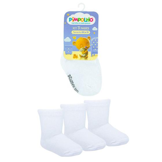 Imagem de Kit Meia Lisa Bebê Infantil Com 3 Pares Tamanho Recém-Nascido RN - Pimpolho