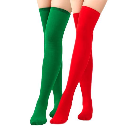 Imagem de Kit Meia Longa 7/8 Fantasia Natal Duende Cosplay Halloween Carnaval - 2 Pares Diferentes Combinação