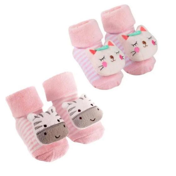 Imagem de Kit Meia Pantufa Bebê Antiderrapante Chocalho Zoo Safari Buba