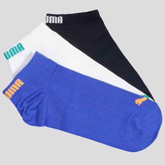 Imagem de Kit Meia Puma Sapatilha 3 Pares Branca Azul e Preta