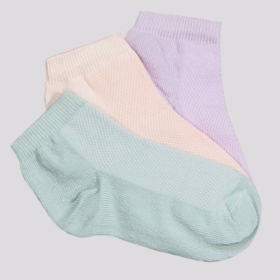 Imagem de Kit Meia Selene 3 Pares Cano Curto Infantil Rosa Verde e Lilás