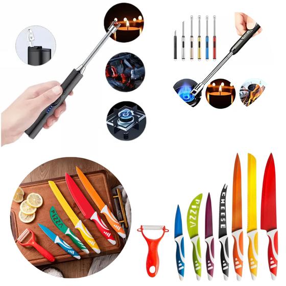 Imagem de Kit Melhor Mãe do Mundo: Acendedor de Fogão Elétrico + Kit de Facas de Cozinha Premium Colors