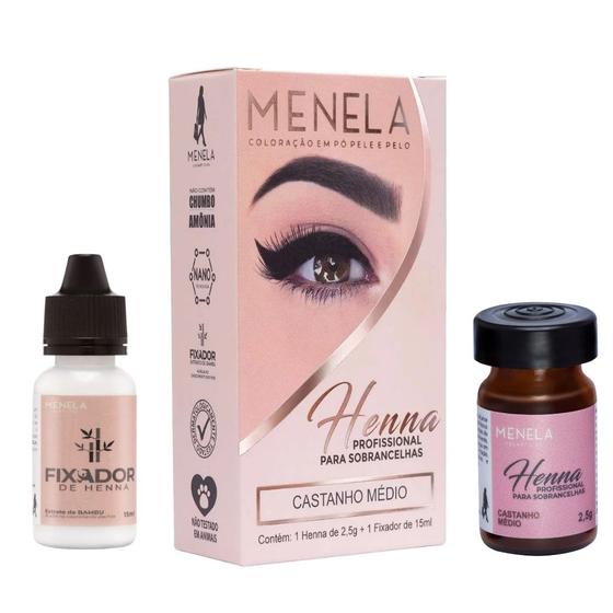 Imagem de Kit Menela Henna Sobrancelha Designer Profissional Com Fixador de Extrato de Bambu