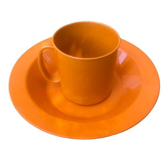 Imagem de Kit merenda escolar cantina copo prato grande fundo varias cores plastico reforçado não quebra 450ml
